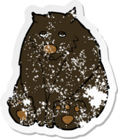 autocollant rétro en détresse d'un ours noir malheureux de dessin animé png