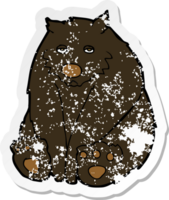 retro distressed sticker of a cartoon unhappy black bear png