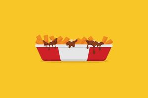 Poutine dishes consisting of french fries and cheese flakes, and added with thick sauce. This is suitable for food truck logo, cafes, restaurants, etc. vector