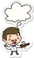 cartoon wine expert with thought bubble as a printed sticker png