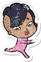 distressed sticker of a cartoon surprised girl png