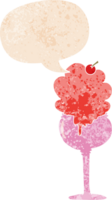 dessin animé la glace crème désert avec discours bulle dans grunge affligé rétro texturé style png