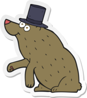 adesivo di un orso cartone animato in cappello a cilindro png