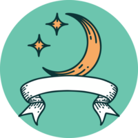 icono de estilo tatuaje con pancarta de luna y estrellas png