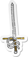 retro distressed sticker of a cartoon sword png