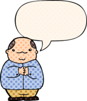 cartoon balding man with speech bubble in comic book style png