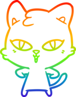 rainbow gradient line drawing of a cartoon cat png