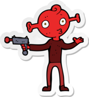 sticker of a cartoon alien with ray gun png