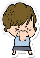 sticker of a cartoon frustrated woman png