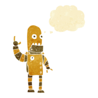 cartoon waving gold robot with thought bubble png