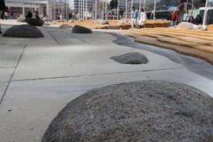Stone and rock architecture and texture near the steps of the City Hall building in San Jose California photo