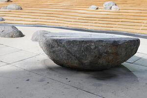 Stone and rock architecture and texture near the steps of the City Hall building in San Jose California photo