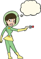 Cartoon-Sci-Fi-Mädchen mit Gedankenblase png