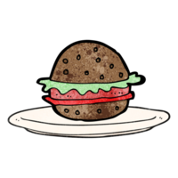 mano texturizado dibujos animados hamburguesa en plato png