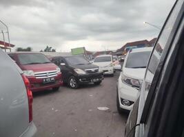 traffic jam on city road during rush hour photo