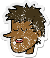 retro distressed sticker of a cartoon happy boy face png