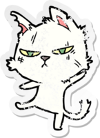 distressed sticker of a tough cartoon cat png