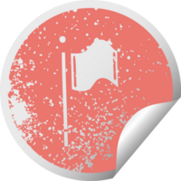 distressed circular peeling sticker symbol of a red flag png