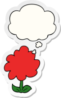 cartoon flower with thought bubble as a printed sticker png