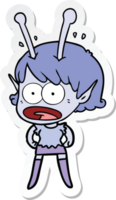 sticker of a cartoon shocked alien girl png