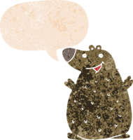 desenho animado feliz Urso com discurso bolha dentro grunge angustiado retro texturizado estilo png