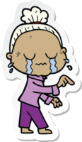 sticker of a cartoon crying old lady png