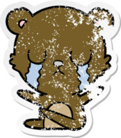 distressed sticker of a crying cartoon bear png