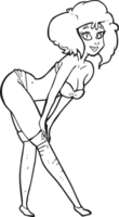hand drawn black and white cartoon pin up girl putting on stockings png