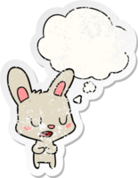 cartoon rabbit talking with thought bubble as a distressed worn sticker png