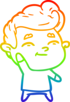 rainbow gradient line drawing of a happy cartoon man png