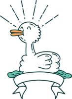 scroll banner with tattoo style swimming duck png