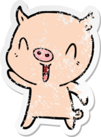autocollant en détresse d'un cochon de dessin animé heureux png