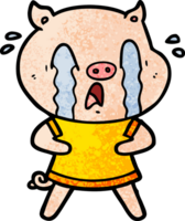 dessin animé de cochon qui pleure portant des vêtements humains png