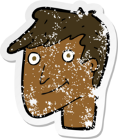 retro distressed sticker of a cartoon happy man png