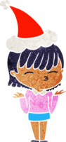 mano dibujado retro dibujos animados de un mujer vistiendo Papa Noel sombrero png