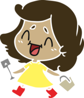 mão desenhado desenho animado do fofa kawaii menina com balde e pá png