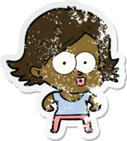 distressed sticker of a cartoon girl pouting png