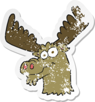 retro distressed sticker of a cartoon moose png