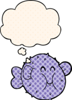 cartoon puffer fish with thought bubble in comic book style png