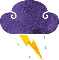 retrò illustrazione stile strambo cartone animato tuono nube png