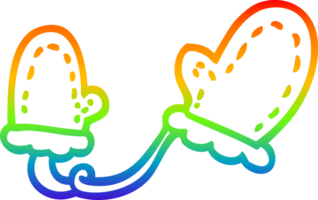 rainbow gradient line drawing of a cartoon mittens png