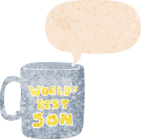 worlds best son mug with speech bubble in grunge distressed retro textured style png
