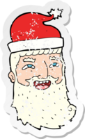 retro distressed sticker of a cartoon laughing santa png