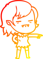 warm gradient line drawing of a cartoon undead vampire girl pointing png