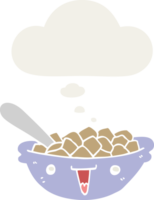 cute cartoon bowl of cereal with thought bubble in retro style png