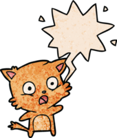 cartoon cat with speech bubble in retro texture style png