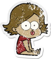 distressed sticker of a cartoon girl pouting png