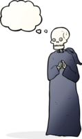 cartoon skeleton in black robe with thought bubble png