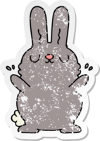 distressed sticker of a quirky hand drawn cartoon rabbit png