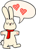 cartoon rabbit in love with speech bubble in comic book style png